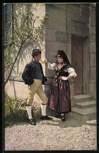 AK Paar aus Meeder in Trachten aus Franken und Thüringen