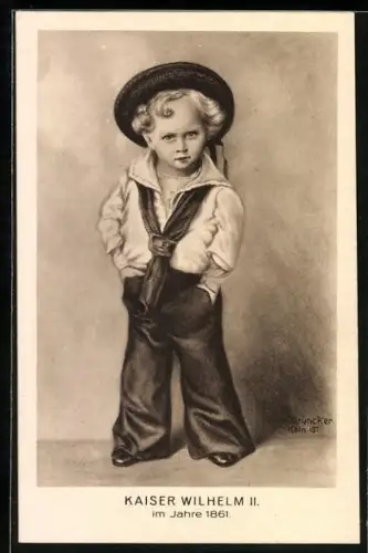 Künstler-AK Brüncker: Kaiser Wilhelm II. im Jahre 1861, der kleine Kronprinz im Matrosenanzug