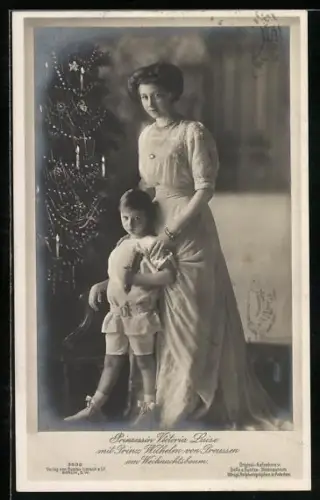 AK Prinzessin Victoria Luise mit Prinz Wilhelm von Preussen am Weihnachtsbaum