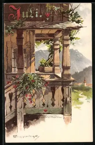 Künstler-AK Theodor Guggenberger: Allegorie Juli, Sonniger Balkon