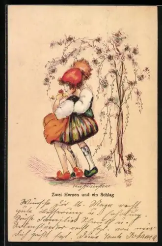 Künstler-AK Erna Maison-Kurt: Liebespaar unter einem Baum