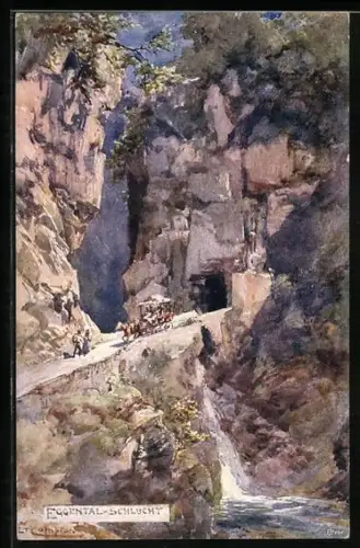 Künstler-Lithographie Edward Theodore Compton: Eggental-Schlucht, Alpenidyll