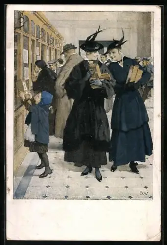 Künstler-AK Brynolf Wennerberg: Frauen schicken ihren Männer im Feld kleine Liebesgaben