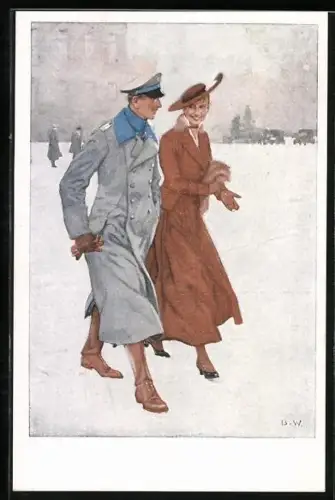 Künstler-AK Brynolf Wennerberg: Renommierbummel, Soldat geht mit einer eleganten Dame spazieren
