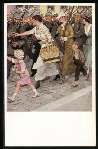 Künstler-AK Brynolf Wennerberg: Soldaten beim Ausmarsch in übermütiger Stimmung