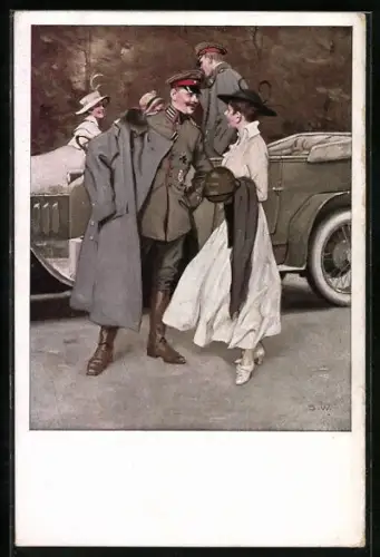 Künstler-AK Brynolf Wennerberg: Frauen bringen ihre Männer zum Flugplatz