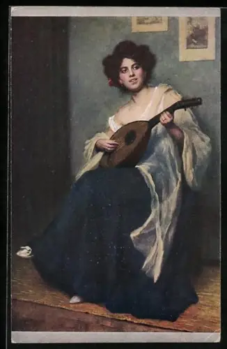 AK Junge Frau spielt ein Lied auf ihrer Laute