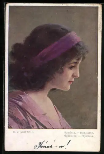 Künstler-AK Camil Vladislav Muttich: Junge Frau mit Haarband