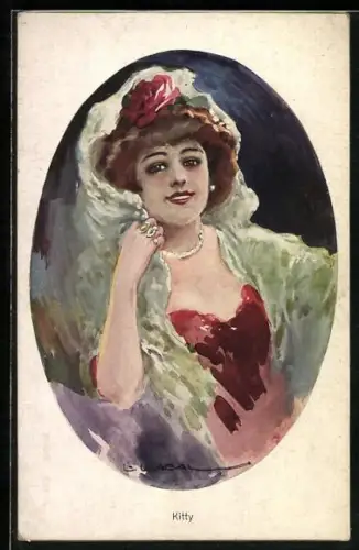 Künstler-AK Luis Usabal: Kitty, lächelnde junge Dame