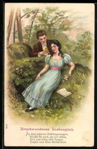 AK Entschwundenes Liebesglück, Liebespaar am Waldrand