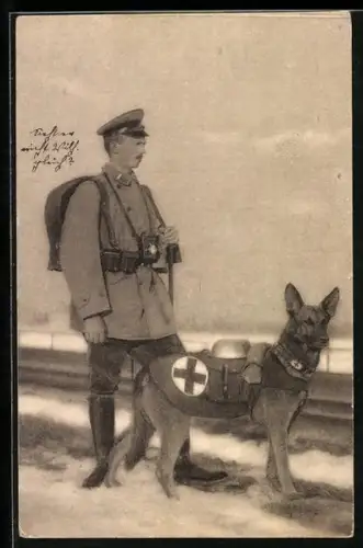 AK Sanitätshund Troll in feldmarschmässiger Ausrüstung mit deinem Führer