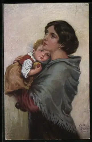 Künstler-AK Willi Scheuermann: Mutter hält ihr Kind im Arm
