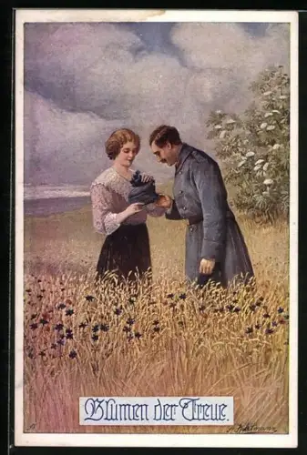 AK Deutscher Schulverein Nr. 733: Blumen der Treue, Soldat mit Frau