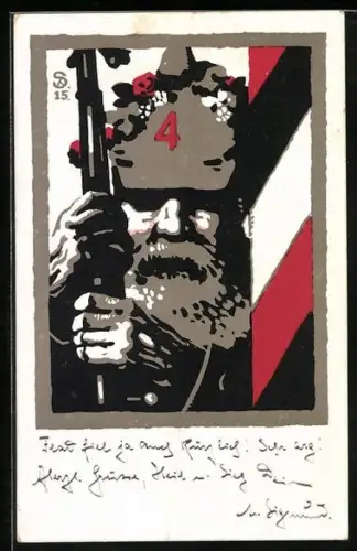 Künstler-AK Ravensburg, Tekrum Solibis Nomeso, Vornehme Makronen Erzeugnisse, Soldat der Infanterie mit Pickelhaube