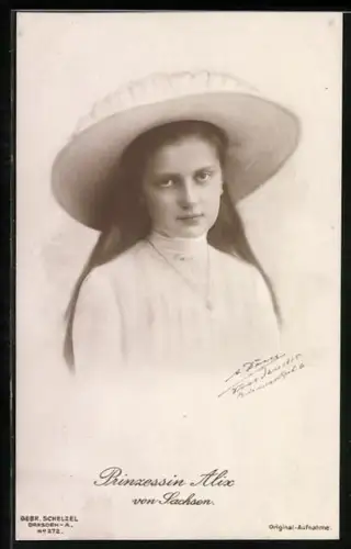AK Prinzessin Alix von Sachsen mit einem Hut