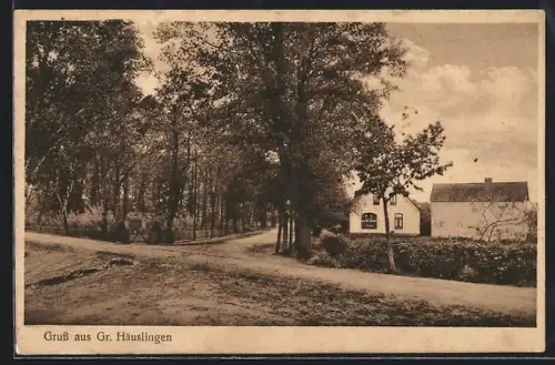 AK Gr. Häuslingen, Ortspartie mit Bäumen