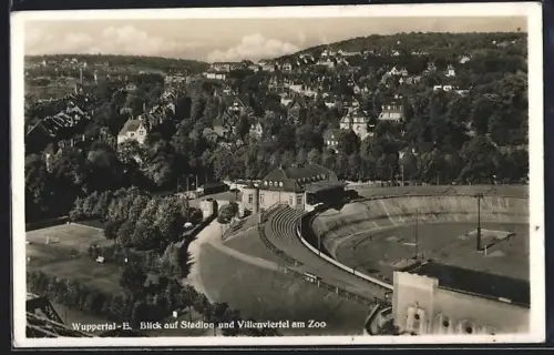 AK Wuppertal-E., Blick auf Stadion und Villenviertel am Zoo