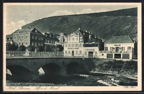 AK Alf a. d. Mosel, Hotel zur Post mit Brücke