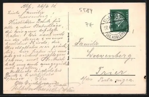 AK Alf a. d. Mosel, Hotel zur Post mit Brücke