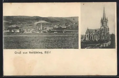 AK Hallschlag /Eifel, Ortsansicht, Kirche