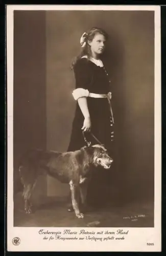 AK Erzherzogin Maria Antonia mit ihrem Hund der für Kriegszwecke zur Verfügung gestellt wurde
