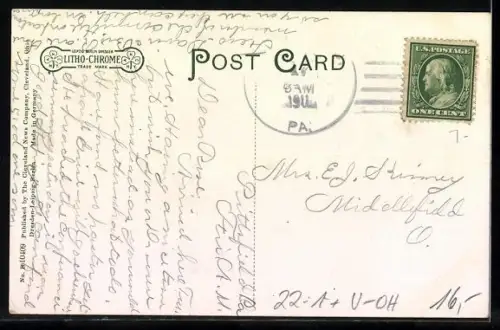 AK Cleveland, OH, Wilson Avenue, Jewish Temple, Strassenbahn