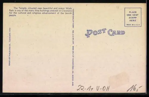 AK Cleveland, OH, The Temple, Ansel and 105 th Streets, Synagoge