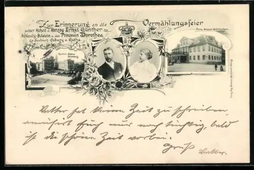 AK Vermählung von Herzog Ernst Günther zu Schleswig-Holstein und Prinzessin Dorothea zu Sachsen-Coburg