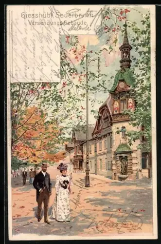 Künstler-AK Giesshübl Sauerbrunn, Versendungs-Gebäude