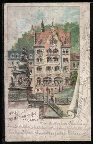 Lithographie Karlsbad, Hotel Württembergischer Hof