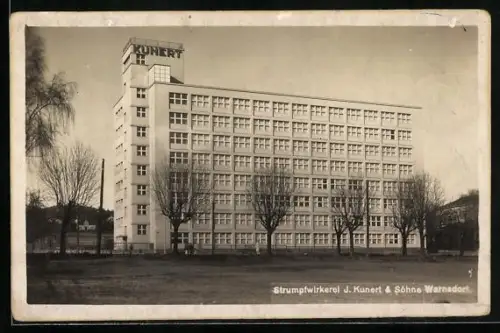 Foto-AK Warnsdorf, Strumpfwirkerei J. Kunert & Söhne