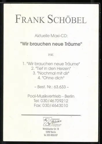 AK Musiker Frank Schöbel vor blauem Hintergrund, Autograph