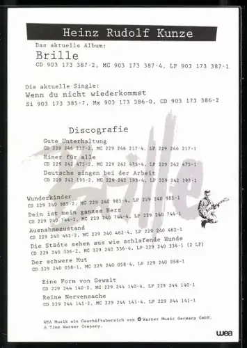 AK Musiker Heinz Rudolf Kunze im Porträt, Autograph