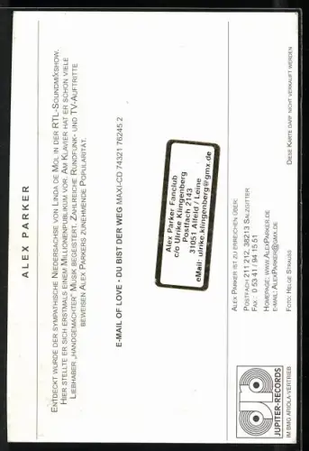 AK Musiker Alex Parker in die Kamera blickend, Autograph