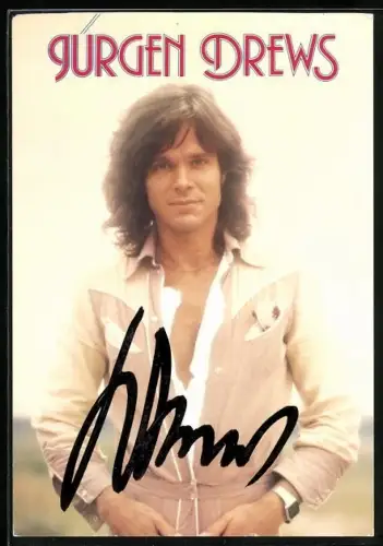 AK Musiker Jürgen Drews mit aufgeknöpftem Hemd, Autograph