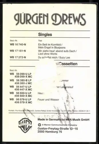 AK Musiker Jürgen Drews mit aufgeknöpftem Hemd, Autograph