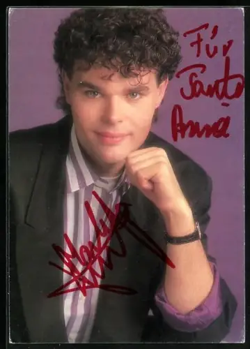 AK Musiker Markus Wendorf in gestreiftem Hemd, Autograph