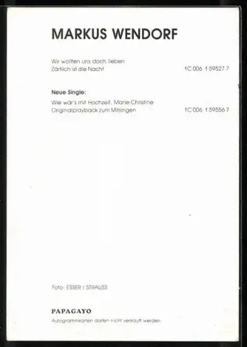 AK Musiker Markus Wendorf in gestreiftem Hemd, Autograph