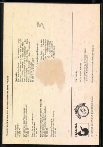 AK Musiker Frank Zander in die Kamera blickend, Autograph