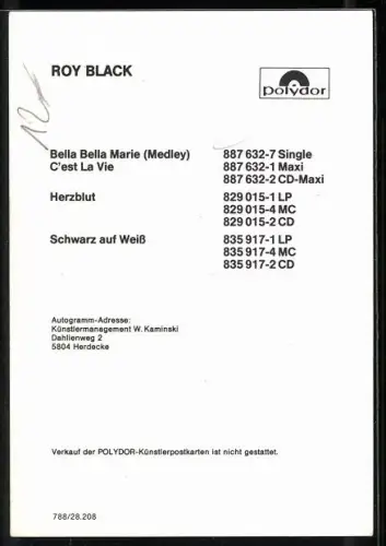 AK Musiker Roy Black mit charmantem Lachen, Autograph