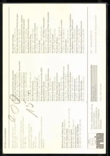 AK Musiker Peter Alexander im Anzug mit Fliege, Autograph