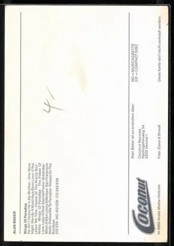 AK Musiker Alan Baker mit Gitarre, Autograph