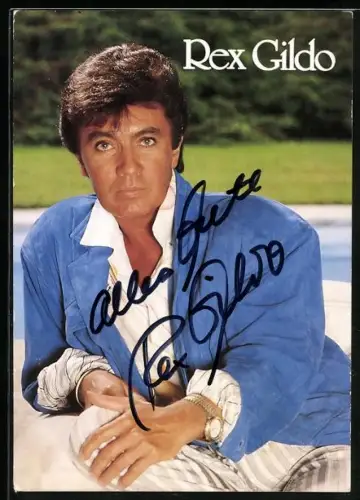 AK Musiker Rex Gildo in die Kamera blickend, Autograph