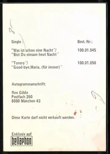 AK Musiker Rex Gildo in die Kamera blickend, Autograph