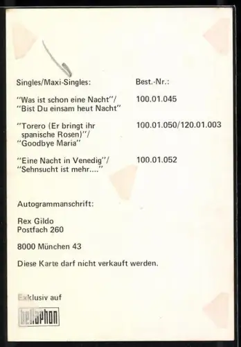 AK Musiker Rex Gildo in blauem Jackett, Autograph