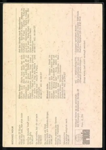 AK Musiker Michael Holm in blauem Hemd, Autograph