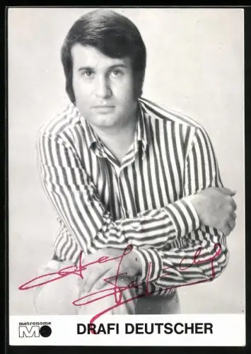AK Musiker Drafi Deutscher in gestreiftem Hemd, Autograph