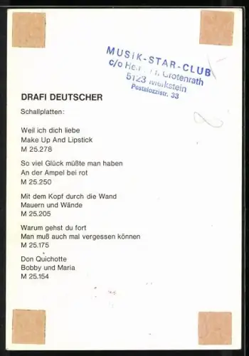AK Musiker Drafi Deutscher in gestreiftem Hemd, Autograph