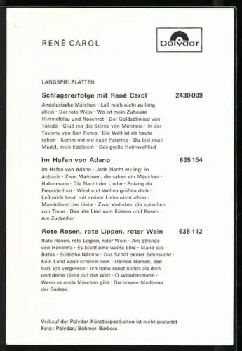 AK Musiker René Carol lächelnd im Porträt, Autograph