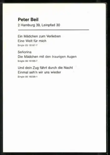 AK Musiker Peter Beil lächelnd im Porträt, Autograph